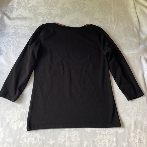 Chaps basic black 3/4 length sleeve boat neck with tan piping tee Sz L - Picture 3 of 5